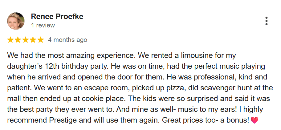 Five-star limousine rental review from Renee Proefke