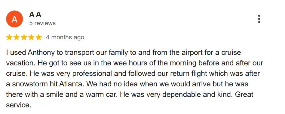 Five-star airport transportation review from A A